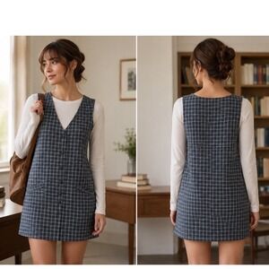 Bonnie Evans Plaid Jumper Dress Large Dark Academia Cottagecore Fall Layering